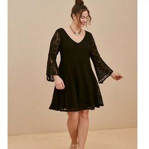Torrid Black Lace Bell Sleeve Mini Dress